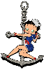 Betty Boop standing on an anchor