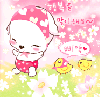 cute kawaii pink puppy with chicks
