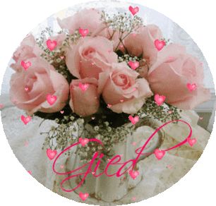 Pink Roses in a Teapot in circle (with floating hearts)- Gied