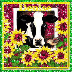 cow in a barn with sunflowers around it