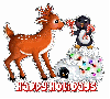 Deer with Penguins and Happy Holidays text
