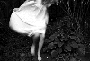 black and white:girl running