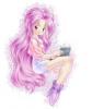 pink haired girl sitting
