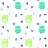 Aqua And Lime Owls with Blue Leaves