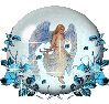 Angel with blue flowers in globe