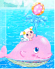 cute kawaii pink whale playing